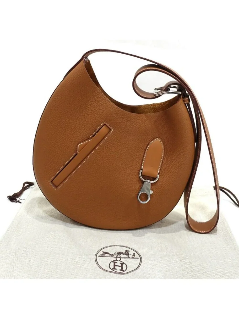 Hermes Arson Shoulder Bag Togo Leather Gold White Stitching Brown